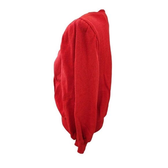 Vintage 80s ASNY Red Cardigan Sweater M Padded Shoulders Double Breasted Button - Picture 3 of 5